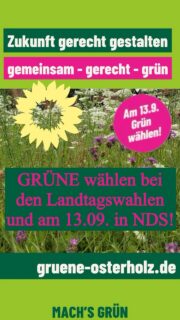 Die Klimakrise ist da und sie trifft uns mit voller Wucht. Die Lösung kann nicht nur an einer Partei hängen. Auch andere müssen sich bewegen und handeln.
Doch ohne uns, BÜNDNIS 90/ DIE GRÜNEN, wird das nichts. Deshalb GRÜNE wählen wo immer es geht.
#grüne #klimakrise #osterholz #feuer #wasser