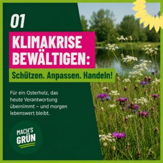 Weißt du eigentlich, wofür die Grünen im Landkreis Osterholz wirklich stehen? 🌻
Wir haben unser Wahlprogramm für euch auf 10 klare Punkte gebracht – konkret, verständlich und mit Ideen für ein Osterholz, das auch morgen noch lebenswert ist. 💚
In den kommenden Beiträgen stellen wir euch alle 10 Punkte genauer vor.
Den Anfang macht heute Punkt 01: Klimakrise bewältigen. 🌍🌱
Denn Klimaschutz beginnt auch direkt vor unserer Haustür.
👉 Unser vollständiges Wahlprogramm findet ihr auf unserer Homepage. Der Link dazu ist in unserer Biografie 💚
#MachEsGrün #GrünWählen #Osterholz #OHZ #Wahlprogramm