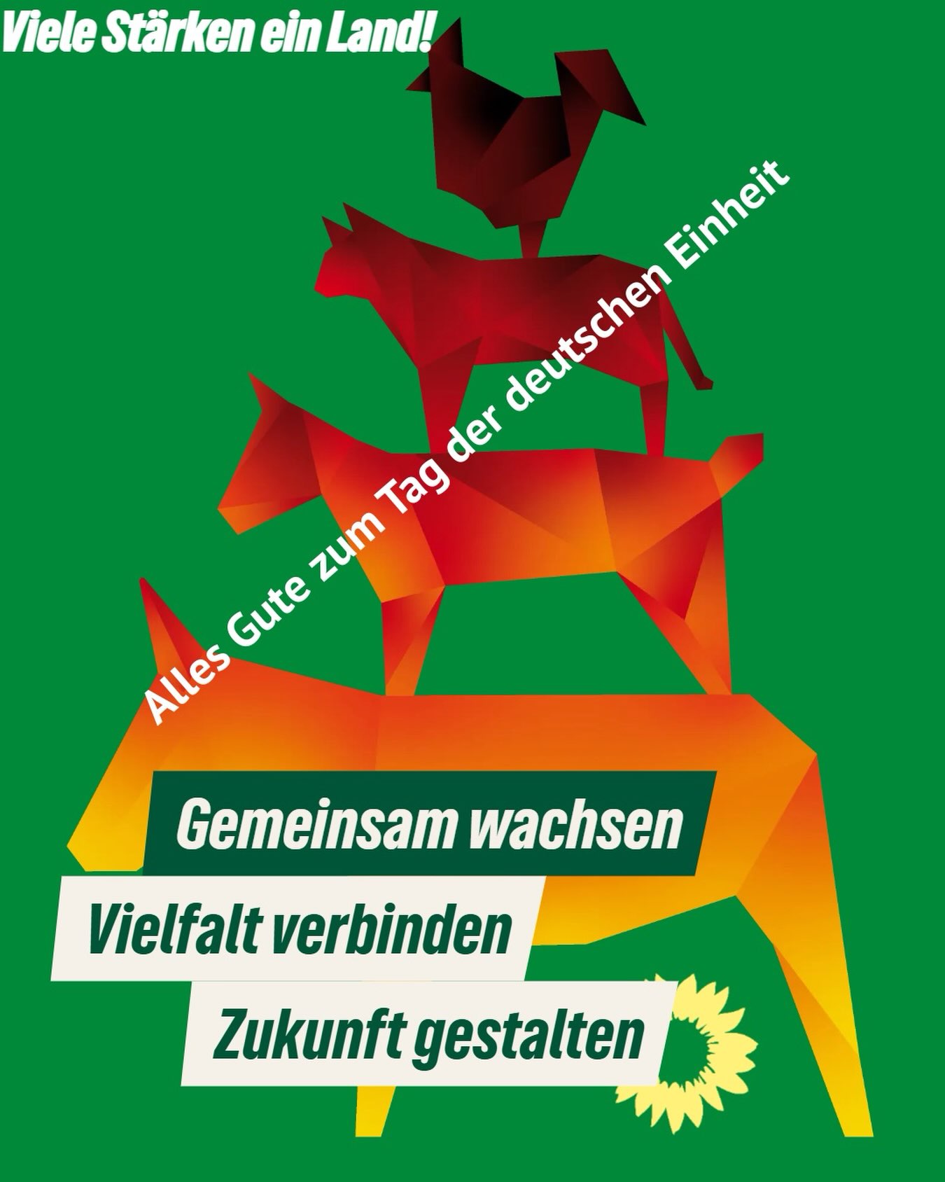 Heute feiern wir die deutsche Einheit – und wissen: Einheit bedeutet nicht Gleichmacherei, sondern gemeinsam wachsen, Vielfalt verbinden, Zukunft gestalten.
Ein Land, das zusammenhält, stark bleibt – für alle, in Ost und West.
Alles Gute zum Tag der Deutschen Einheit!
#gruene #tagderdeutscheneinheit #vielfalt #gemeinsamstark